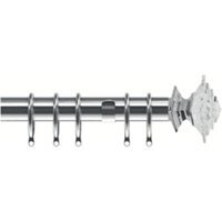 35mm Fixed Length Metal Curtain Pole Set Chrome Luxe Aztec Finial - Chrome / 105cm