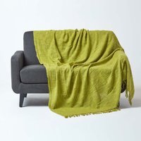 Homescapes Nirvana Slub Cotton Throw - Lime - thumbnail 1
