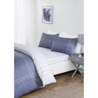 Hudson Check Duvet Cover Pillowcase  Fitted Sheet Set - Blue / Double