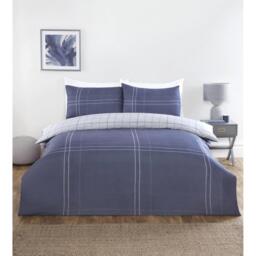 Hudson Check Duvet Cover Pillowcase  Fitted Sheet Set - Blue / Double - thumbnail 2