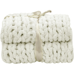 Chunky Knit Throws Blanket in Creamy White - Creamy White / 100cm / 120cm - thumbnail 4