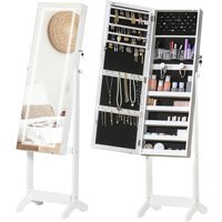 Free Standing Mirror Lockable Jewellery Cabinet 360 Swivel with LED Lights - White