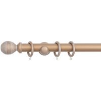 A.Unique Home Ribbed Wooden Curtain Pole with Rings and Fittings (35mm) - Light Bronze / 240cm