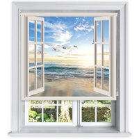 Lister Cartwright Window Beach View Scenic Design Blackout Roller Blinds - Cream / 150 X 160 CM - image 1