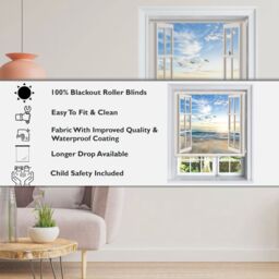 Lister Cartwright Window Beach View Scenic Design Blackout Roller Blinds - Cream / 150 X 160 CM - thumbnail 2