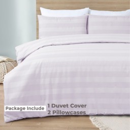 Waffle Stripe Duvet Cover Set Soft Polycotton Blend - Berries - Berries / Single - thumbnail 4