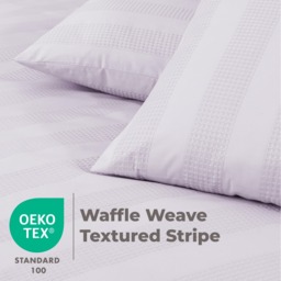 Waffle Stripe Duvet Cover Set Soft Polycotton Blend - Berries - Berries / Single - thumbnail 5