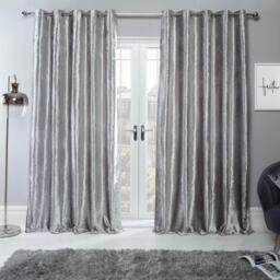 Sienna Pair of Crushed Velvet Fully Lined Eyelet Curtains - Silver / 167cm / 182cm - thumbnail 2