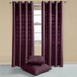 Homescapes Cotton Rajput Ribbed Curtain Pair - Purple / 137cm - thumbnail 2