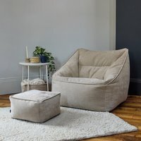 icon Natalia Chenille Armchair Bean Bag and Footstool Set Giant Bean Bag Chair - Natural - image 1