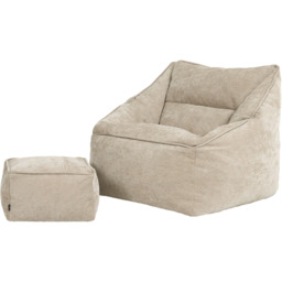 icon Natalia Chenille Armchair Bean Bag and Footstool Set Giant Bean Bag Chair - Natural - thumbnail 2