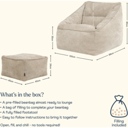 icon Natalia Chenille Armchair Bean Bag and Footstool Set Giant Bean Bag Chair - Natural - thumbnail 4