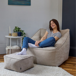 icon Natalia Chenille Armchair Bean Bag and Footstool Set Giant Bean Bag Chair - Natural - thumbnail 3