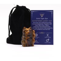Gold Tiger Eye Lucky Cat Figurine for Prosperity - Gold