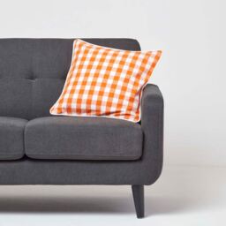 Block Check Cotton Gingham Cushion Cover - Orange / 45cm - thumbnail 2