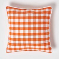 Block Check Cotton Gingham Cushion Cover - Orange / 45cm - thumbnail 1