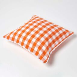 Block Check Cotton Gingham Cushion Cover - Orange / 45cm - thumbnail 4