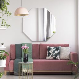 Octa All Glass Modern Bevelled Octagonal Wall Mirror - Black - thumbnail 2