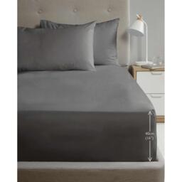 "Extra Deep Percale Fitted Sheet 16"" - Charcoal / Superking" - thumbnail 2