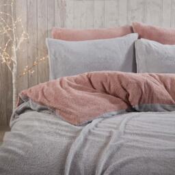 Teddy Fleece Reversible Duvet Set - Pink / Superking - thumbnail 3