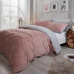 Teddy Fleece Reversible Duvet Set - Pink / Superking - thumbnail 2