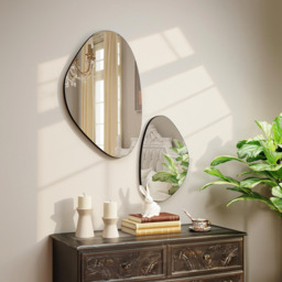 HOMCOM Pebble-Shaped Decorative Mirror, Set of 2 Wall Mirror - Black - thumbnail 3