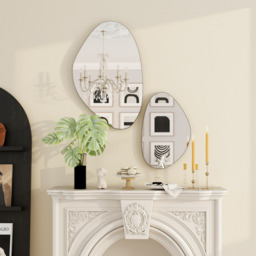 HOMCOM Pebble-Shaped Decorative Mirror, Set of 2 Wall Mirror - Black - thumbnail 2