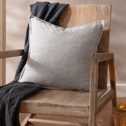 Truro Stripe Reversible Polyester Filled Cushion - Grey - thumbnail 3
