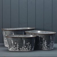 Grey Set of Three Meadow Oval Zinc Planters - Grey