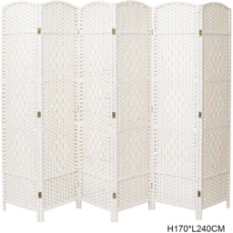 Livingandhome Rattan Folding Room Divider - White / H170*L240 CM - thumbnail 3