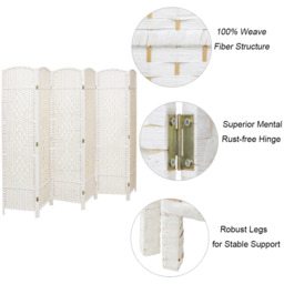 Livingandhome Rattan Folding Room Divider - White / H170*L240 CM - thumbnail 4
