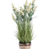 Homescapes Artificial White Lavender Plant in Metallic Ceramic Pot, 66 cm Tall - Green - image 1