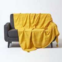 Homescapes Cotton Rajput Ribbed Throw - Yellow / 360cm / 2.32kg - thumbnail 1