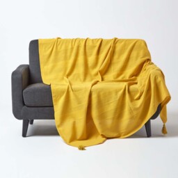 Homescapes Cotton Rajput Ribbed Throw - Yellow / 360cm / 2.32kg - thumbnail 3
