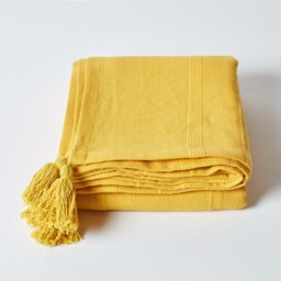 Homescapes Cotton Rajput Ribbed Throw - Yellow / 360cm / 2.32kg - thumbnail 4