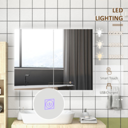 kleankin LED Lighted Wall Mounted Bathroom Mirror Cabinet with Shelf USB - High gloss - thumbnail 4