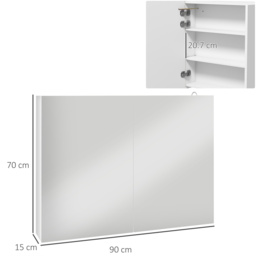 kleankin LED Lighted Wall Mounted Bathroom Mirror Cabinet with Shelf USB - High gloss - thumbnail 3