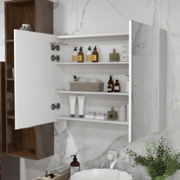 kleankin LED Lighted Wall Mounted Bathroom Mirror Cabinet with Shelf USB - High gloss - thumbnail 2
