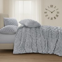Soft Chunky Popcorn thermal Warm Teddy Reverse Duvet Set Silver - 230cm / Double