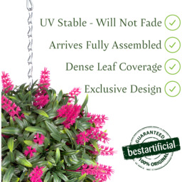 Best Artificial 24cm Pink Lush Lavender Hanging Basket Flower Topiary Ball - Pink - thumbnail 2