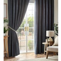 Chenille Blackout Pencil Pleat Top Curtains - Charcoal / 117cm / 183cm