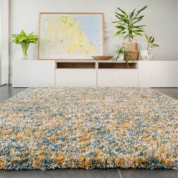 Mottled Soft Shaggy Area Rug - Teal & Yellow / 150 x 80cm - thumbnail 5