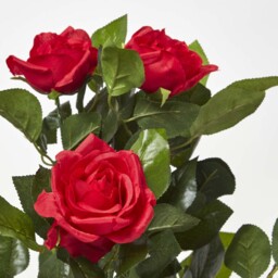 Potted Rose Tree Artificial Plant with lifelike green leaves, 90 cm - Red - thumbnail 5