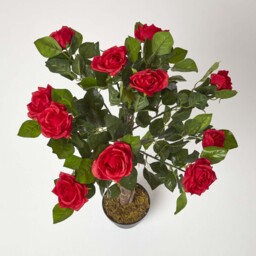 Potted Rose Tree Artificial Plant with lifelike green leaves, 90 cm - Red - thumbnail 3