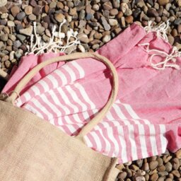 Hot Pink Cotton Pario Towel Handcrafted Indian Wrap Beach Towel - Pink - thumbnail 3