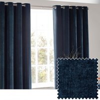 Heavy Chenille Velvet Room Darkening Eyelet Curtains - Navy / 168cm / 229cm - thumbnail 1