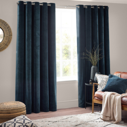 Heavy Chenille Velvet Room Darkening Eyelet Curtains - Navy / 168cm / 229cm - thumbnail 3