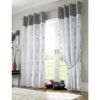 Tahiti Eyelet Fully Lined Eyelet Curtains - Silver / 183cm