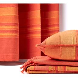 Homescapes Cotton Morocco Striped Curtain Pair - Terracotta / 137cm - thumbnail 5