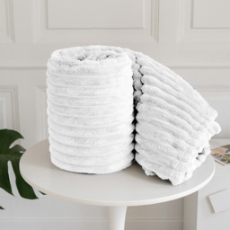 Snug Soft Chunky Ribbed Cord Plush Throw Blanket - White / 150x200 - thumbnail 4
